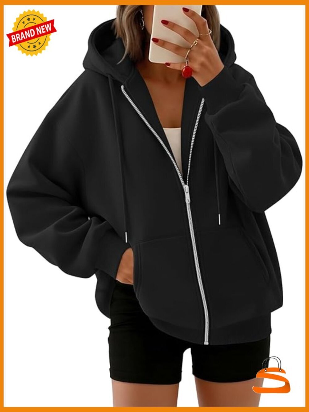 Oversized Zip Up Hoodie Sweatshirt Long Sleeve Full Zipper